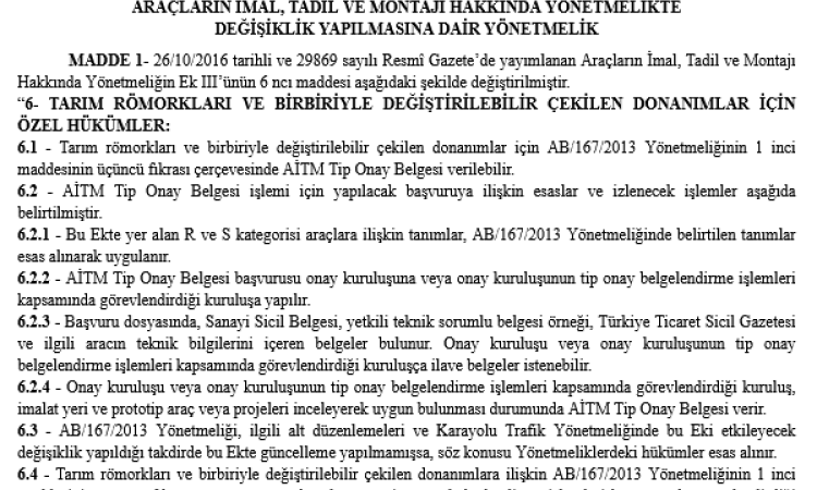 Tarım Römorkları İçin Yeni Tip Onay Düzenlemesi!