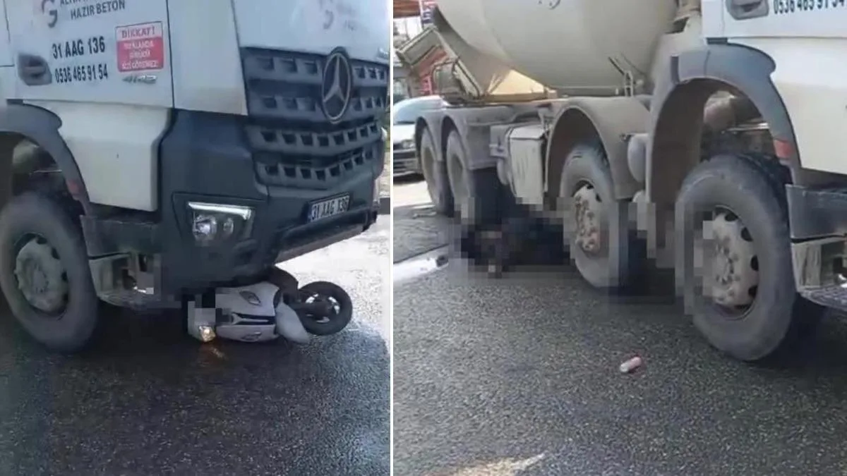 Beton Mikserinin Altında Motosikletli Feci Kaza!