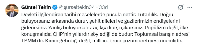 CHP’li Tekin: Tarihsel Konularda Tutarlılık Şart!